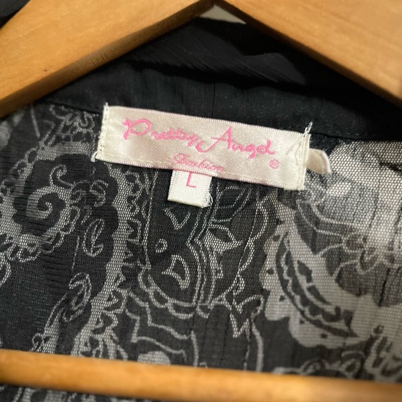 Y2K Pretty Angel Black and Gray Paisley Sheer Blouse Front closure Sz L Women - Picture 4 of 8